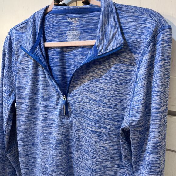 Danskin Now Semi-fitted M 8-10 1/4 Zip LS Blue Running Shirt Thumbhole Stretch - Picture 2 of 9